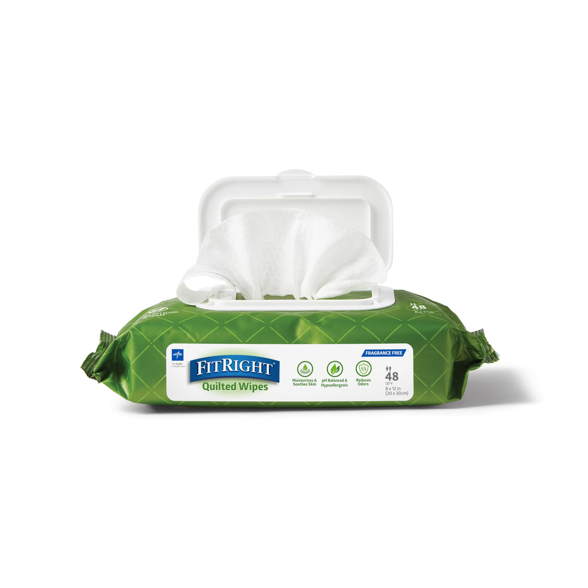 Medline FitRight Aloe Quilted Heavyweight Personal Cleansing Cloth Wipes, Unscented, Pack of 48, 8 x 12 inch Adult Large Incontinence Wipes
