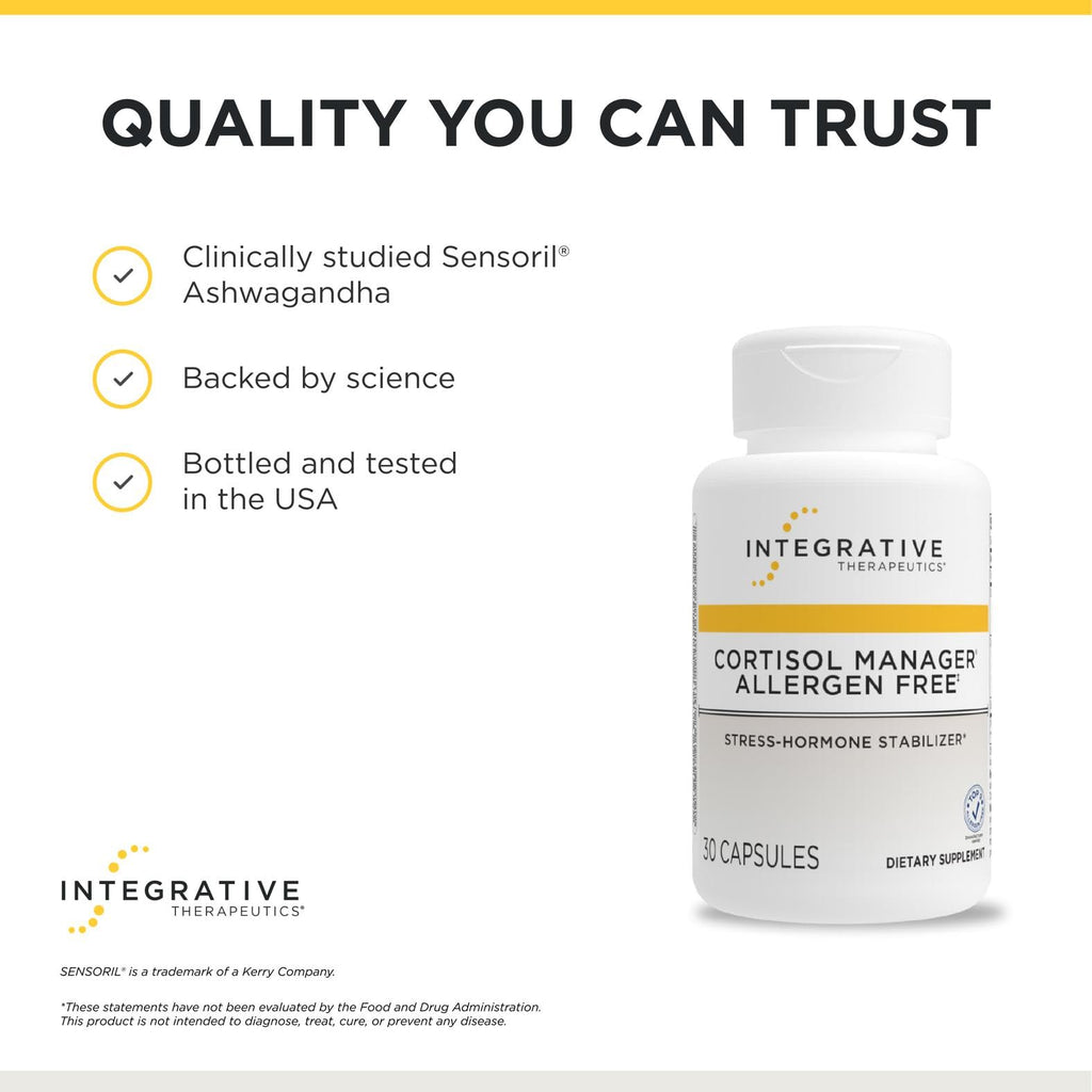 Integrative Therapeutics Cortisol Manager Allergen Free - Adrenal Health Support Supplement for Healthy Stress Response* - Vegan, Non-Dairy & Gluten-Free - 30 Capsules