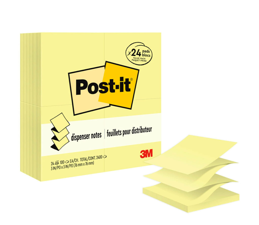 Post-it pop-up Notes, 3 x 3 in, Canary Yellow, 24 Pads, 100 Sheets/pad
