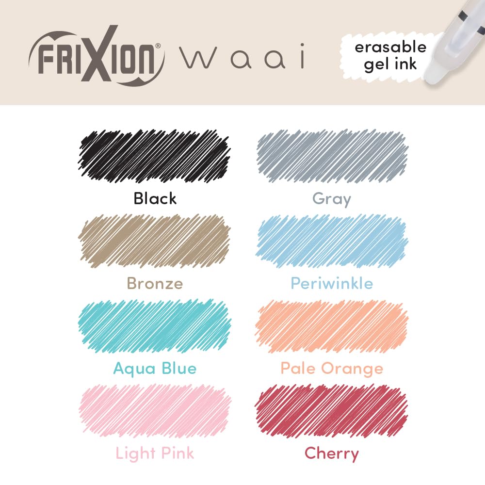 PILOT FriXion Waai Erasable Gel Ink Pens 0.5mm, Assorted Color Inks, 8-Pack