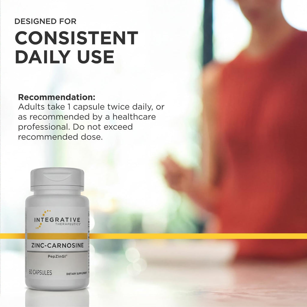 Integrative Therapeutics Zinc-Carnosine - Digestive & Gut Health Support* - GI Tract Support* - Supports Immune Health* - Easy-to-Swallow - Vegan, Gluten-Free & Dairy-Free - 60 Capsules (60 Servings)