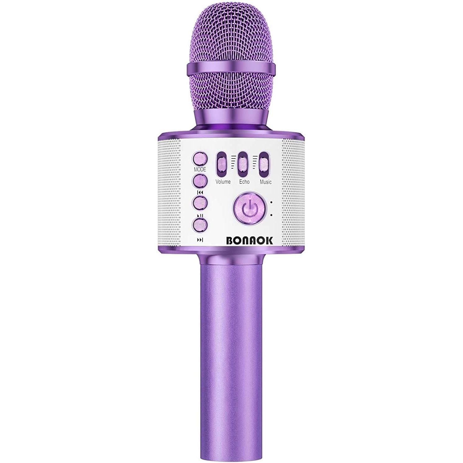 Buy now BONAOK Wireless Bluetooth Karaoke Microphone, 3-in-1 Portable Handheld Mic Speaker Machine for All Smartphones, Gifts to Girls Boys Kids Adults All Age Q37(Black Gold) Light Purple at indiglob india