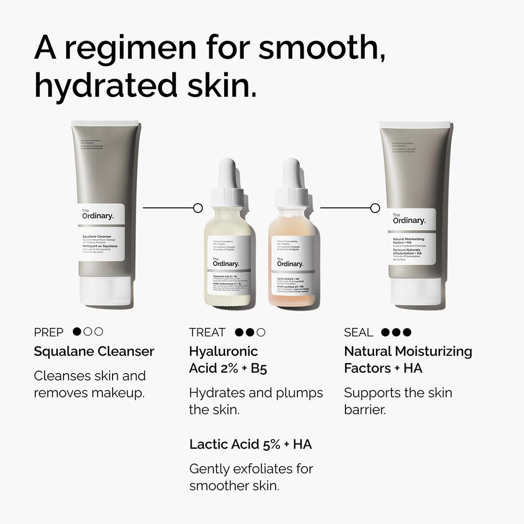 The Ordinary Lactic Acid 5% + Hyaluronic Acid 2%, Gentle Exfoliating Serum for Smoother Skin