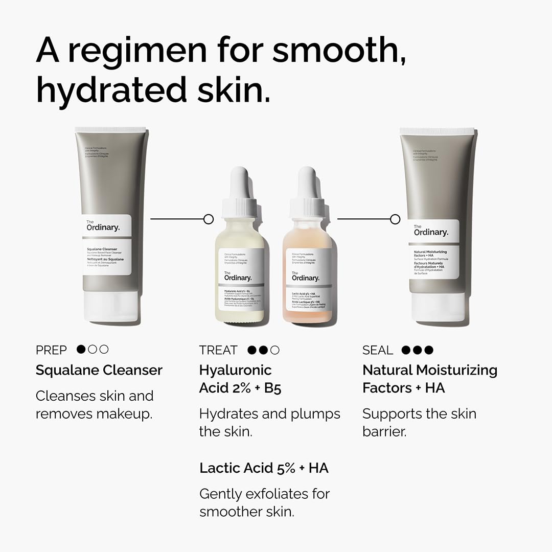 The Ordinary Lactic Acid 5% + Hyaluronic Acid 2%, Gentle Exfoliating Serum for Smoother Skin