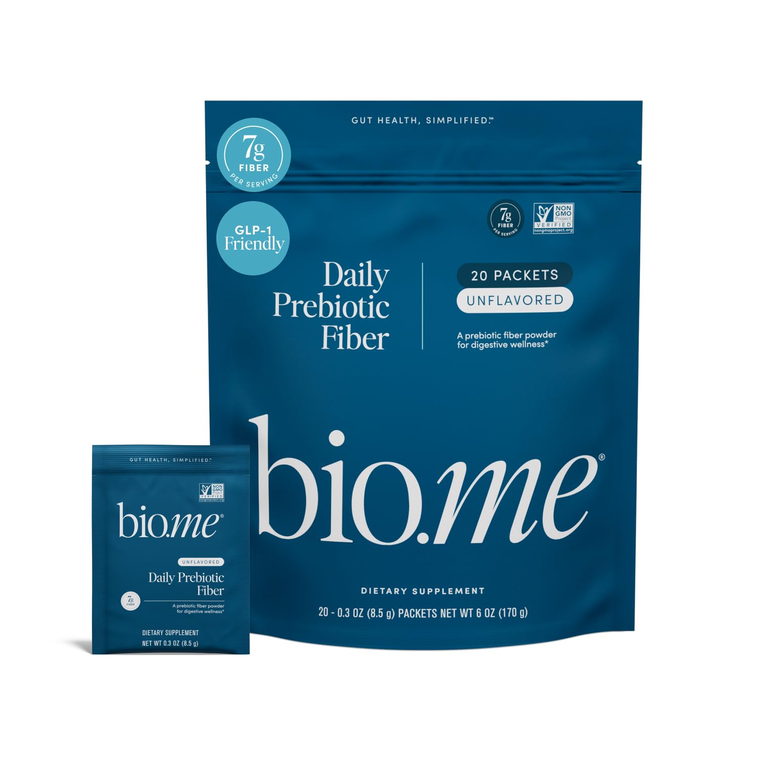 Bio.me Daily Prebiotic Fiber with Electrolytes - Lemonade, 30 Servings | 7g per serving, soluble fiber supplement for digestive health & gut health, hydrating formula, GLP-1 friendly, sugar free