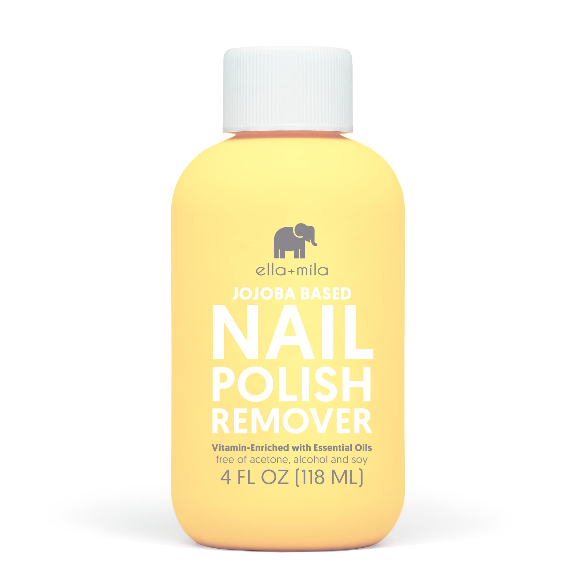 ella+mila Soy Nail Polish Remover - Non-Acetone with Lavender Oil, 4 fl oz | Soy-based non-acetone remover; lavender oil; vitamins A, C & E; gentle on bare nails; vegan; 4 fl oz