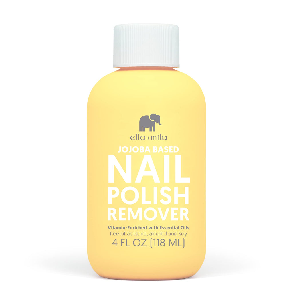 ella+mila Soy Nail Polish Remover - Non-Acetone with Lavender Oil, 4 fl oz | Soy-based non-acetone remover; lavender oil; vitamins A, C & E; gentle on bare nails; vegan; 4 fl oz