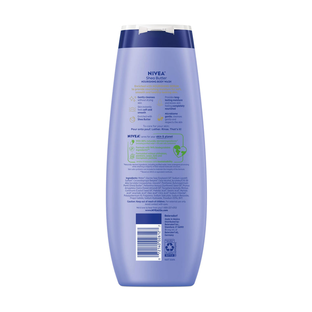 NIVEA Nourishing Shea Butter Body Wash, Nourishing Serum, 20 FL OZ | Moisturizing Body Wash Enriched with Provitamin B5 and Vitamin E, for Softer Skin, Shaving Cream Alternative