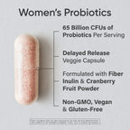 Sports Research® Women's Probiotics 65 Billion CFU w/Prebiotics, 30 Count | Gut Health & Digestive Support, Probiotics for Women w/ Cranberry, Vegan Certified, Non-GMO, Gluten-Free, 30 Servings