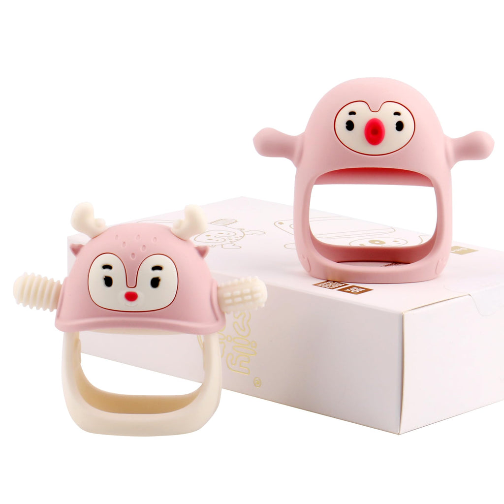 Buy now Smily Mia Baby Teething Toys for 0-6Months, Teethers for Babies 3-6Months | Penguin Teether | Hand Teether |Teething Mittens for Teething Relief, Baby Pacifier |New Born Essentials, Light Blue 08-light pink at indiglob india