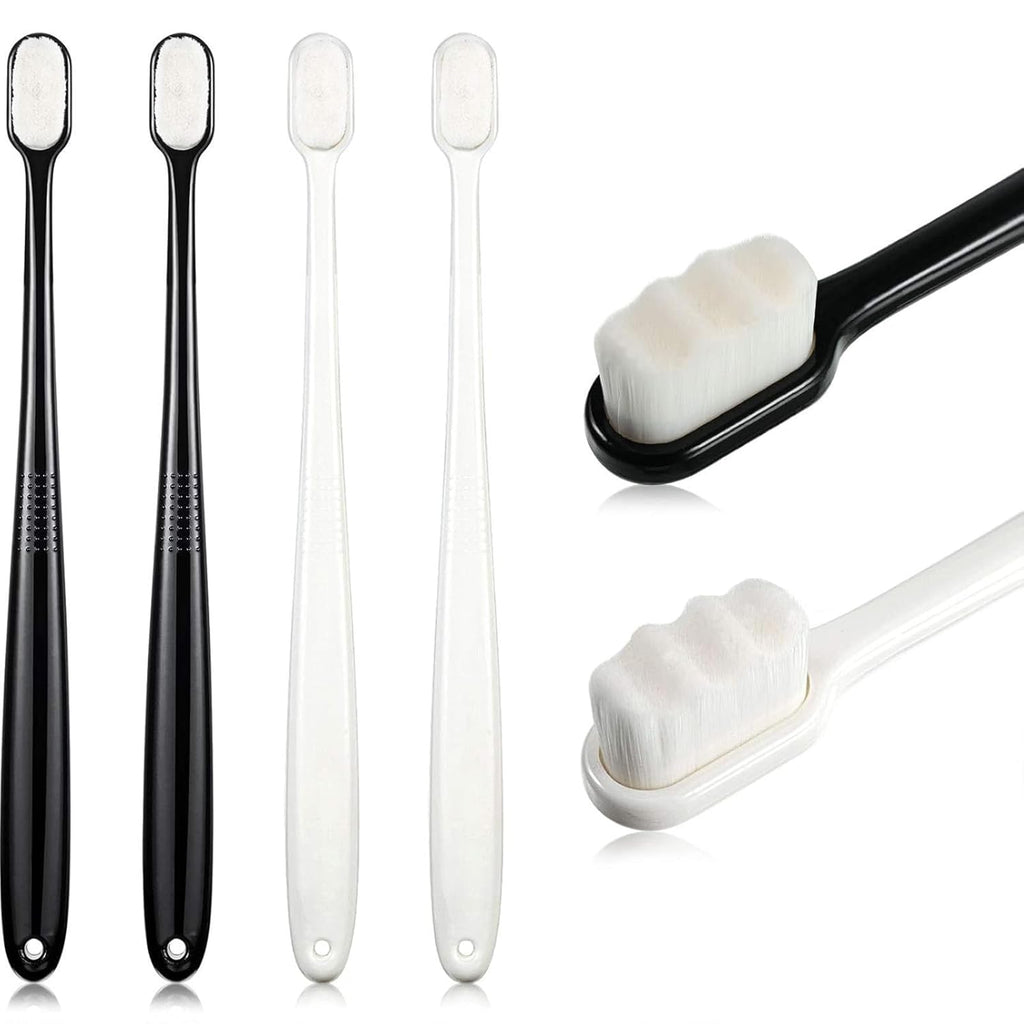 Buy now 4 Pieces Extra Soft Toothbrushes for Sensitive Gums with 20000 Micro Nano Bristle for Adult Pregnant Gum Recession Elderly Braces, Protect Fragile Gums(Black, White) Black, White at indiglob india