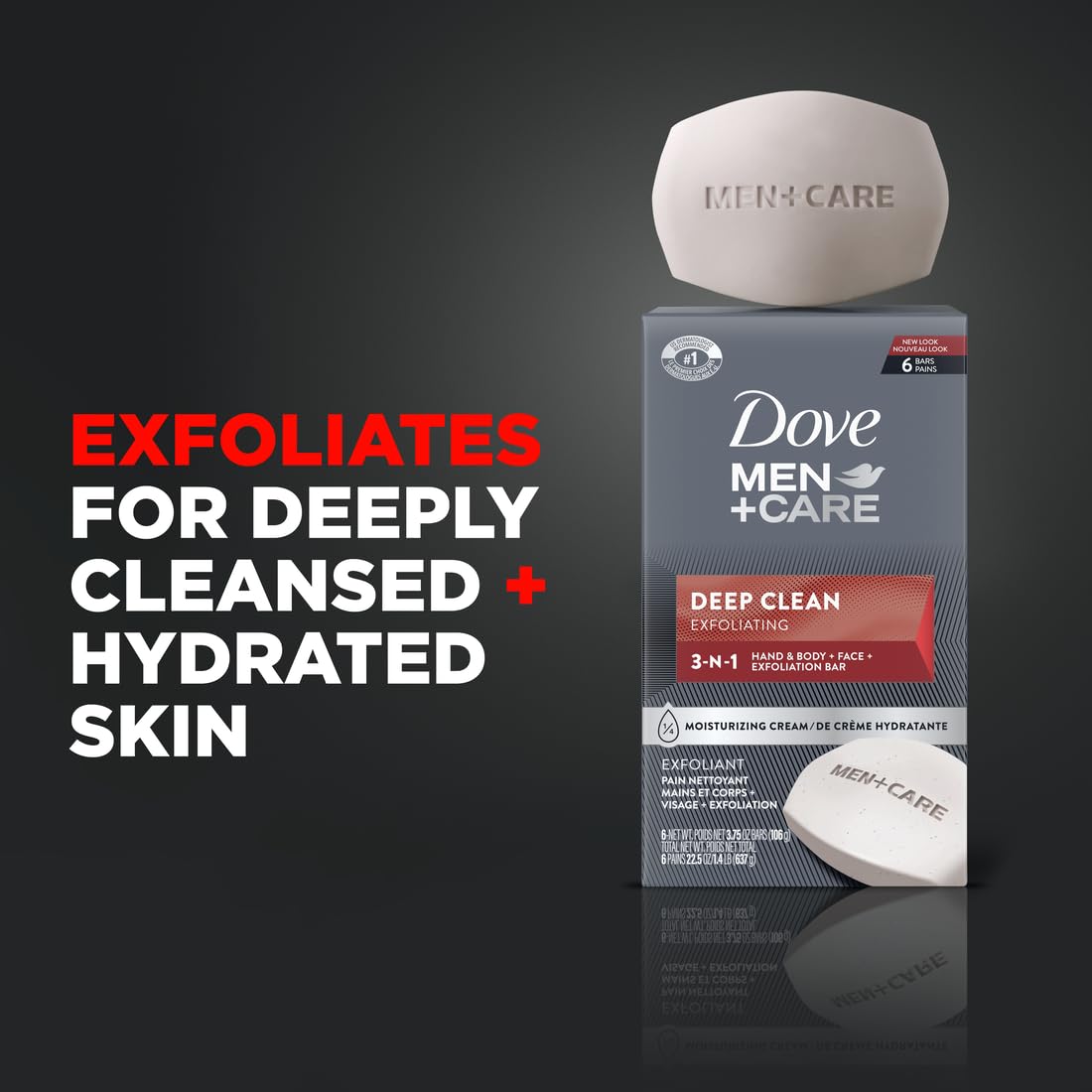 Buy now Dove Men+Care Body Soap and Face Bar More Moisturizing Than Bar Soap Deep Clean Effectively Washes Away Bacteria, Nourishes Your Skin 3.75 Ounce (Pack of 6) at indiglob india