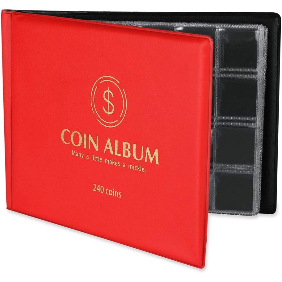 Buy now MUDOR Coin Collection Holder Album for Collectors, 240 Pockets Coin Collection Book Office Supplies Red at indiglob india
