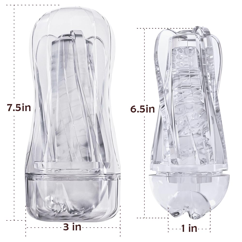 Male Masturbator Sex Toy for Men - Portable Transparent Manual Sucking Pocket Pussy Masturbation Cup with 7.5“ Depth Textured Vagina Blowjob Masturbating Stroker