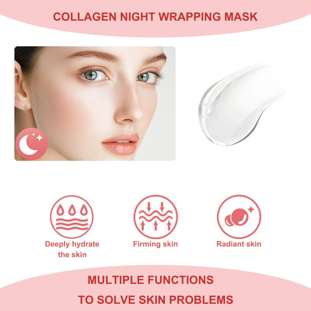 Ayzololo Collagen Mask,Collagen Night Wrapping Mask,Overnight Wrapping Mask,Peel Off Face Mask,Elasticity and Hydration Care,2.53 fl.oz(Brush Included)