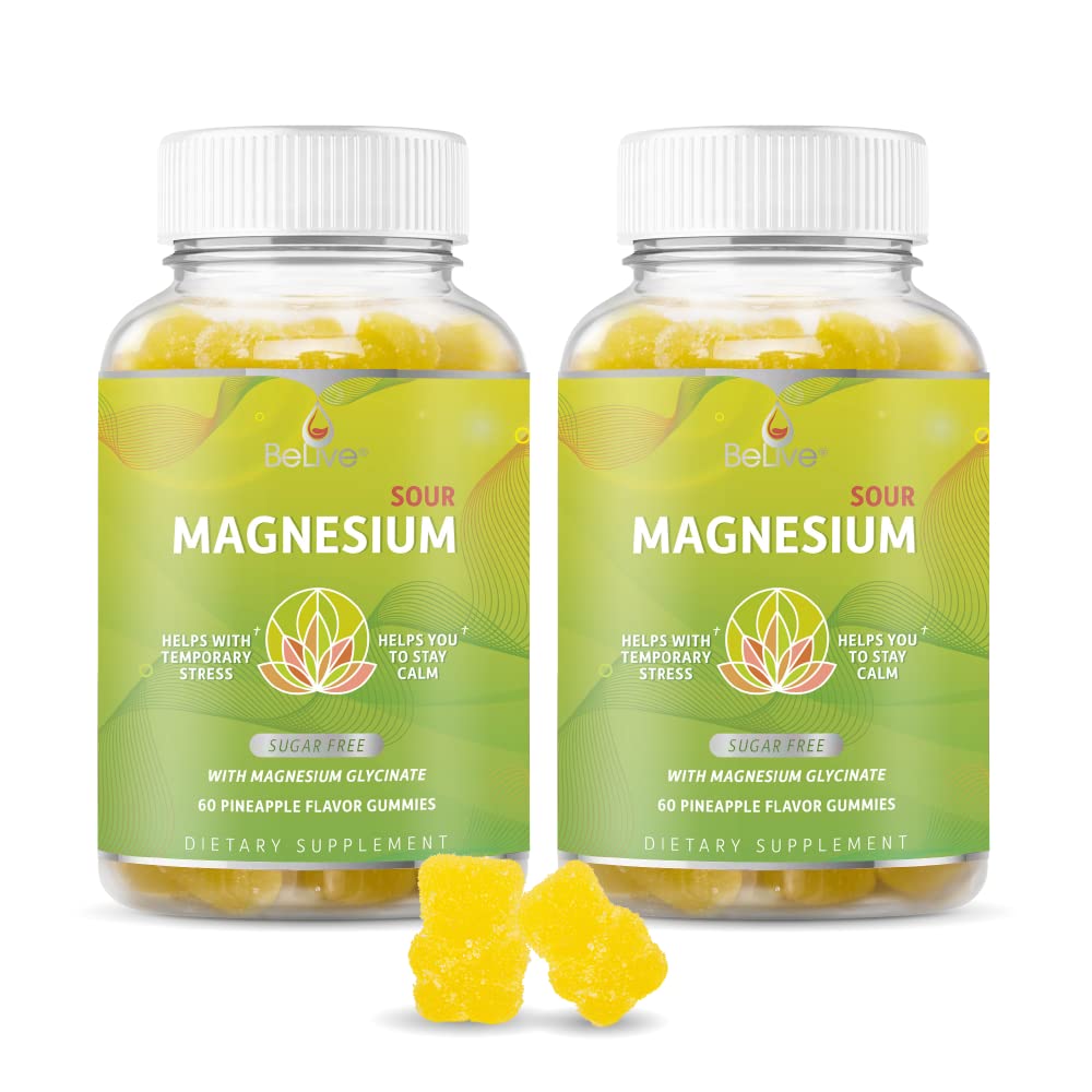 BeLive Magnesium Glycinate Gummies for Sleep Support, Zero Sugar, 180 Count | High Absorption Supplement for Muscle Relaxation, Nerve Function, Heart and Bone support, Adults & Kids, Pineapple Flavor