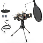 Buy now ZealSound Studio Recording Microphone, Condenser Broadcast Microphone w/Stand Built-in Sound Card Echo Recording Karaoke Singing for Phone Computer PC Garageband Smule Live Stream & YouTube (Gold) Gold at indiglob india