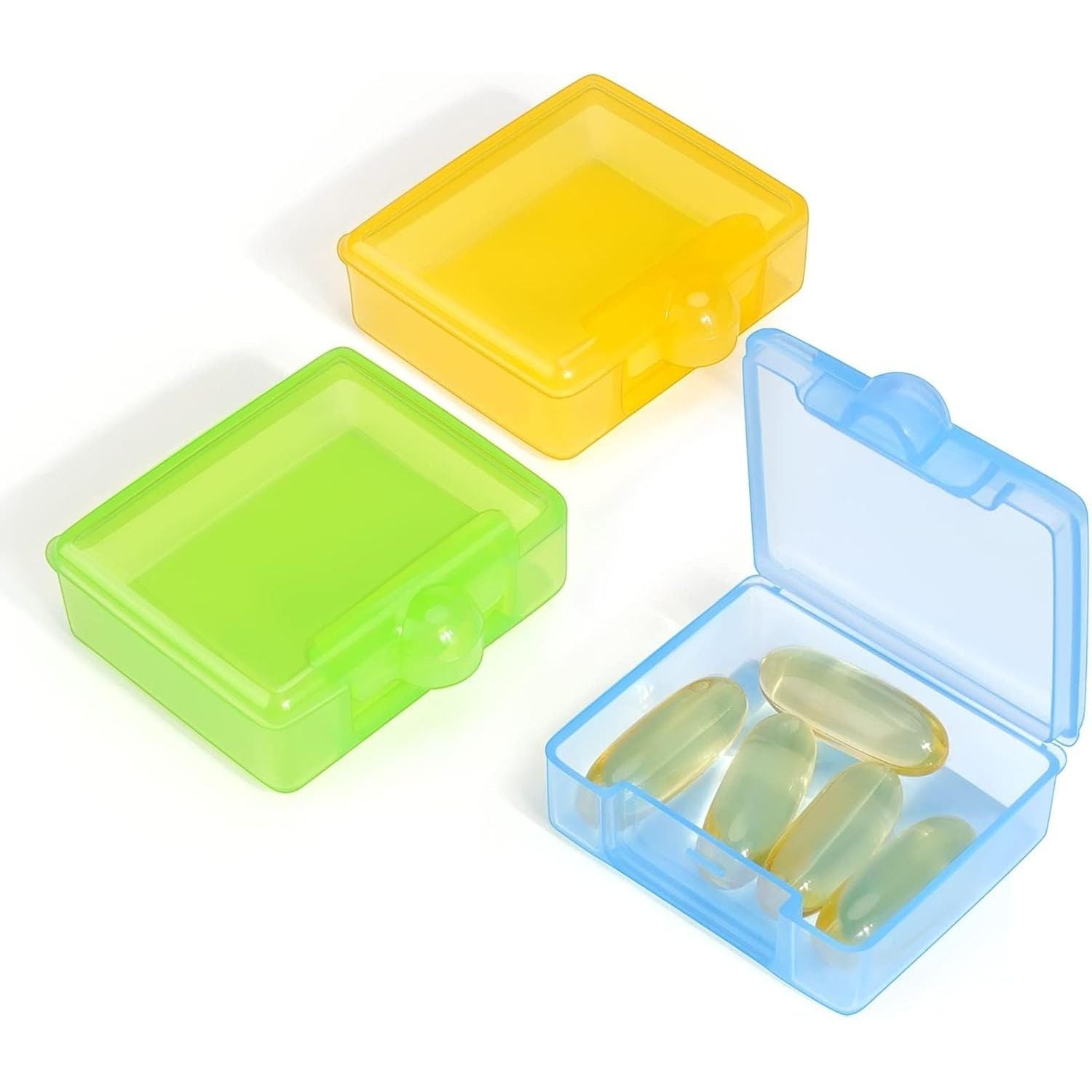Buy now Opret Small Pill Box (3 Pcs), Cute Pill Case Portable for Pocket Purse Briefcase Travel Pills Box Medicine Storage Container Earplug Case Square Blue&green&yellow at indiglob india