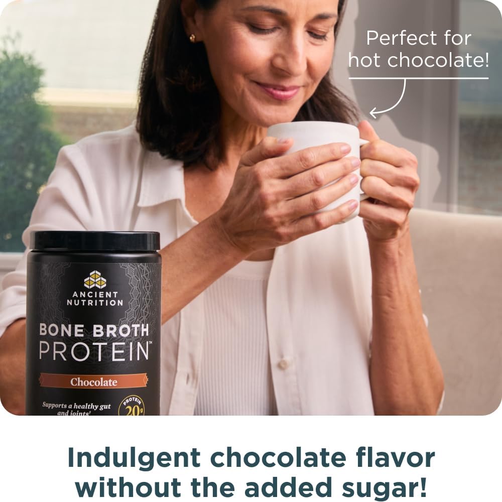 Buy now Ancient Nutrition Protein Powder Made from Real Bone Broth, Chocolate, 20g Protein Per Serving, 20 Serving Tub, Gluten Free Hydrolyzed Collagen Peptides Supplement, Great in Protein Shakes at indiglob india
