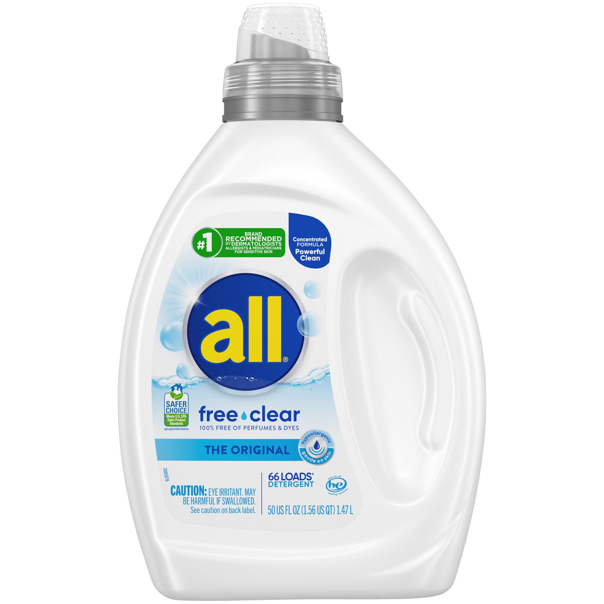 all Liquid Detergent for Sensitive Skin, 50 Oz, 110 Loads, Unscented