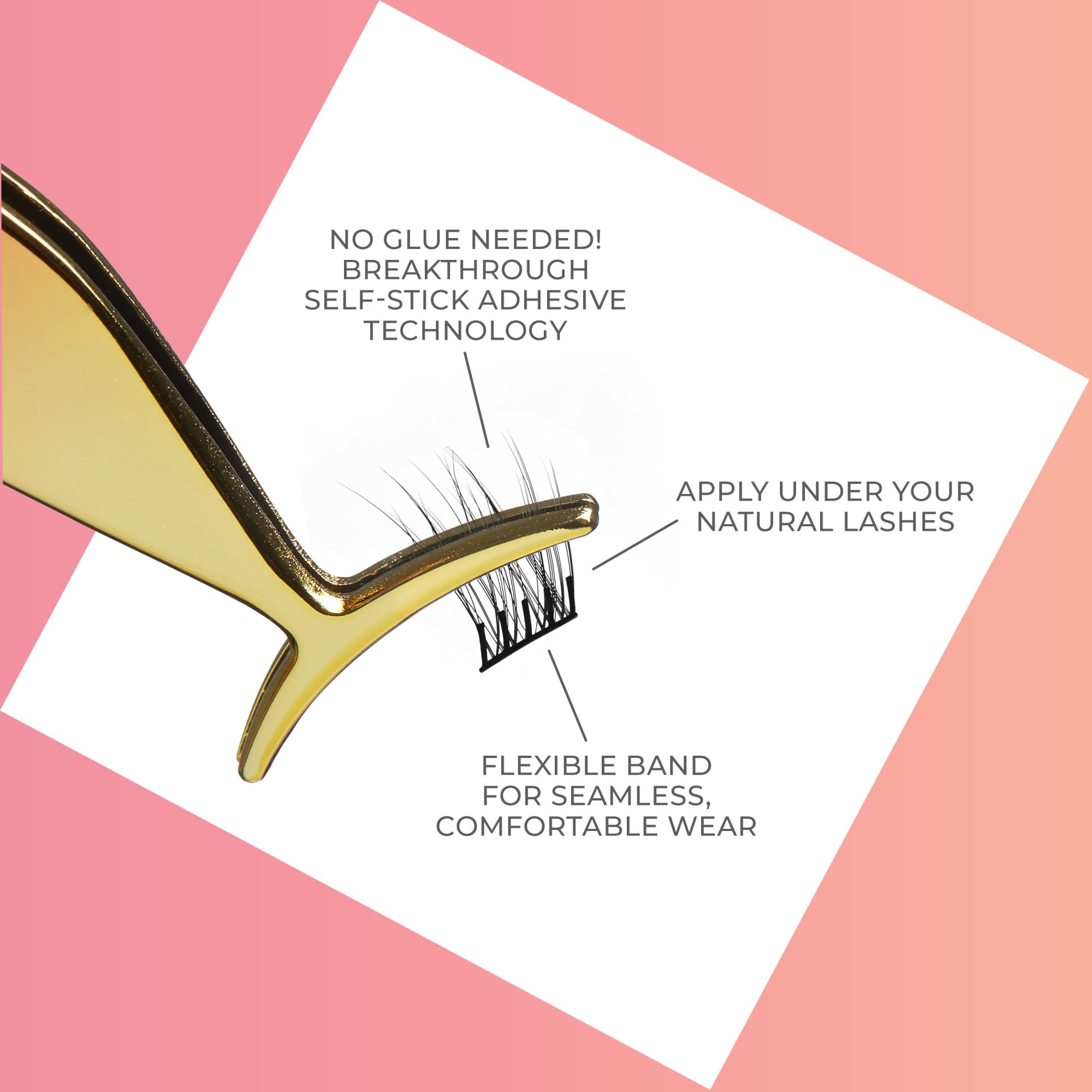 Kiss Impress Falsies Press On Self Adhesive Eyelashes, 12mm-14mm Glam Volume Press On Lashes, Black, No Glue Needed, Invisible Band, 20 Lash Clusters & Non-Stick Applicator - Spiky