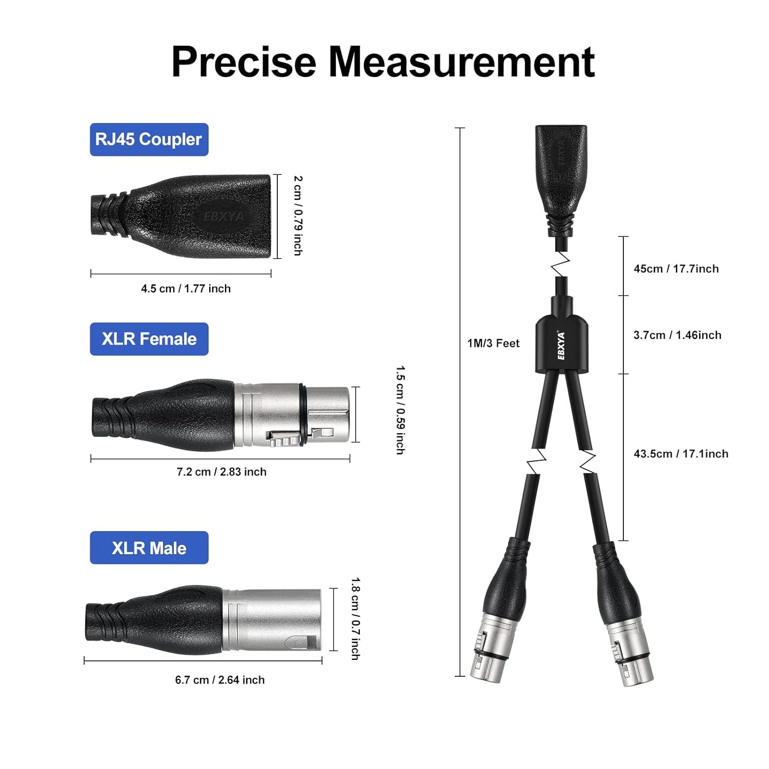 Buy now EBXYA DMX XLR 3 Pin Y Splitter to RJ45 Cable - RJ45 to Dual XLR Male & Dual Female Cable for Stage and Recording Studio 1 Pair(3 Feet) at indiglob india