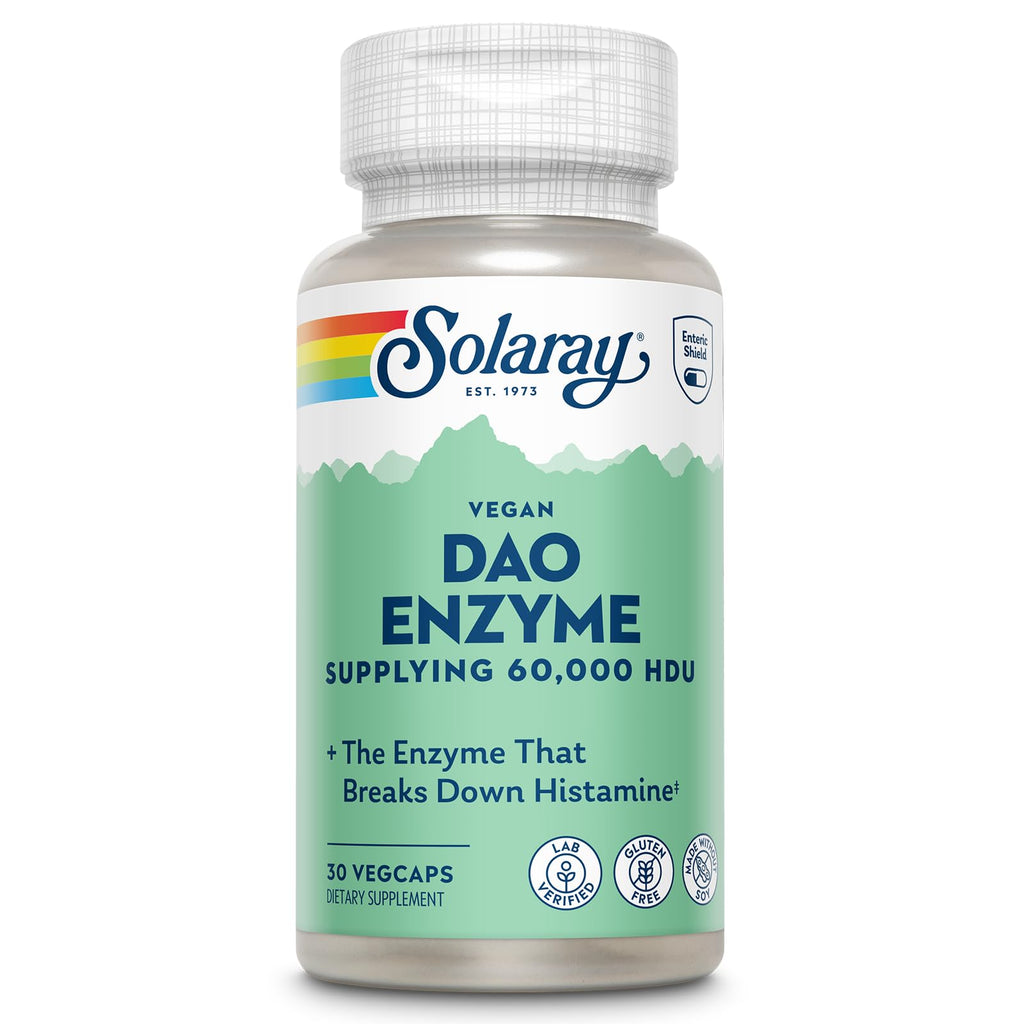 SOLARAY DAO Enzyme 60000 HDU, 30 VegCaps | Histamine Digestion Support, Plant Based DAO Enzyme, Enteric Coated, 30 Servings, Vegan, Lab Verified
