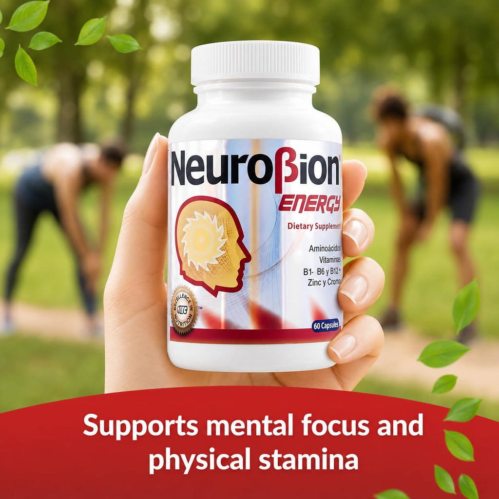 60 Caps Neurobion Energy - Amino Acids Vitamin B1 B2 B6 B12 - Increases Brain Alertness & Stamina | One a day supports normal metabolism and nervous system function; sealed, authentic import
