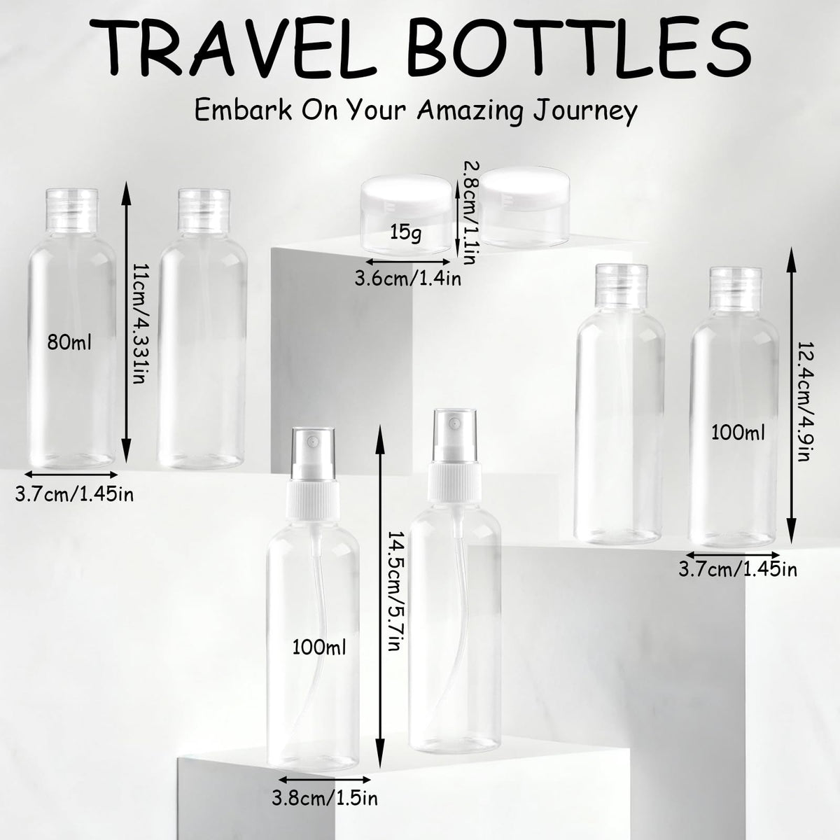 Ninsula 8Pcs Travel Bottles Set, TSA Approved Travel Size Toiletries, Reusable Leak Proof Cosmetic Containers for Shampoo, Conditioner, Cream -Women Men Travel Essentials