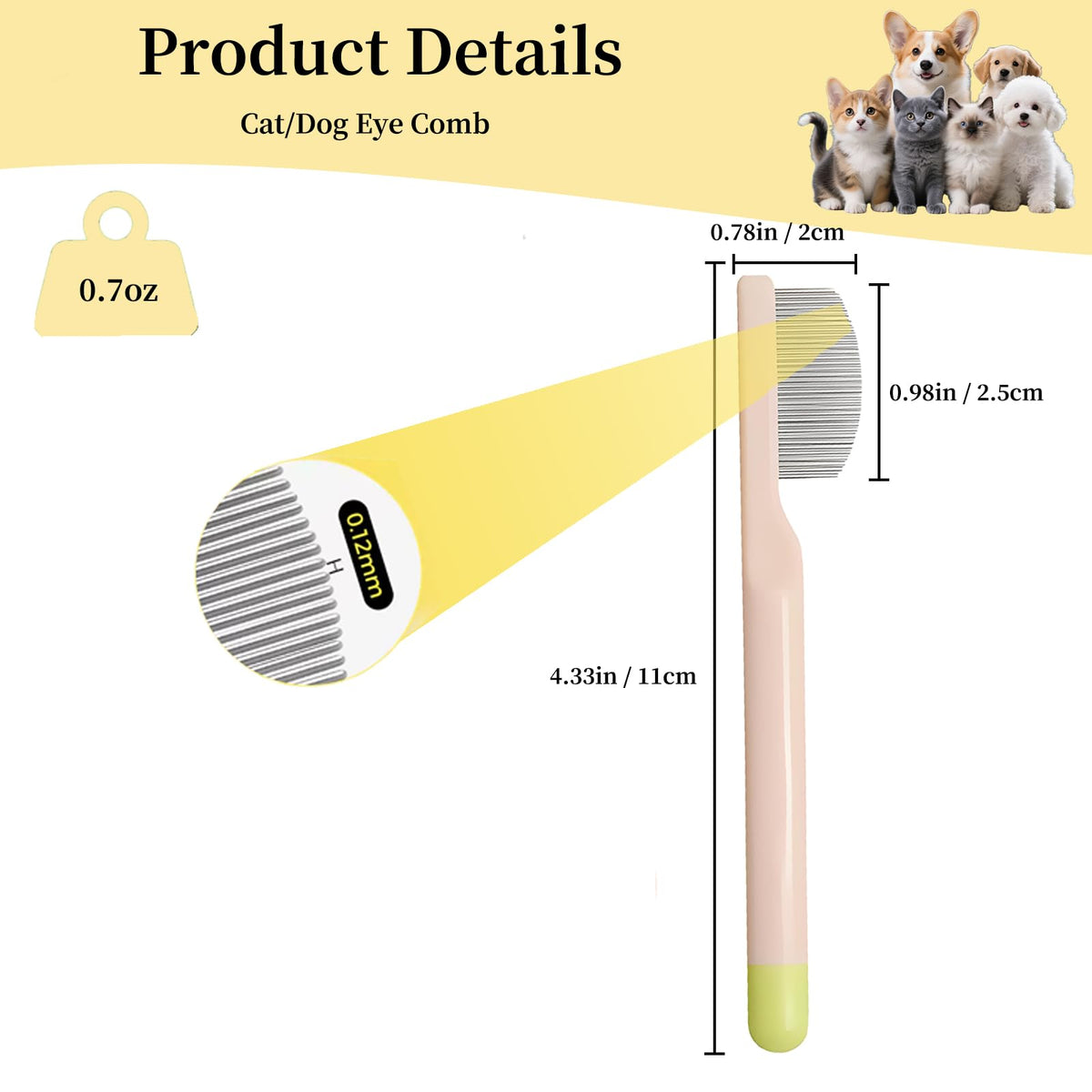 Stainless Steel Dog Eye Comb, Puppy Flea Brush (Pink)