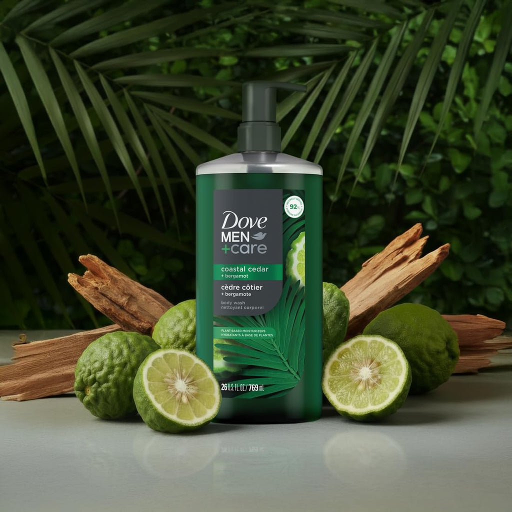 DOVE MEN Body Wash, Coastal Cedar + Bergamot, Moisturizing for Men, 26oz