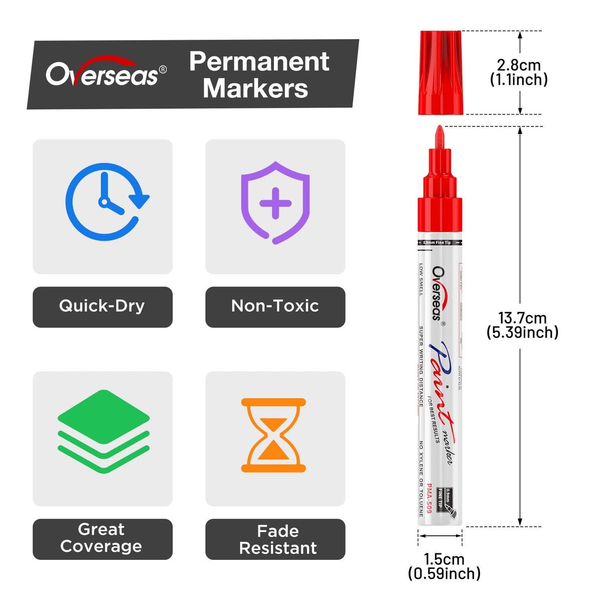 Overseas 8 Colors Oil Based Paint Markers, Fine Tip Permanent Paint Pens