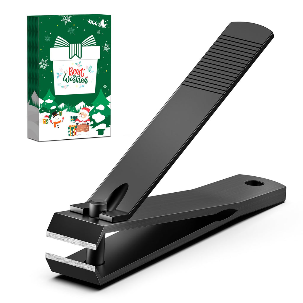 Heavy Duty Straight Blade Nail Clippers for Thick Toenails, Professional Stainless Steel Fingernail Toenail Clippers Trimmers - Thick Wide Jaw Toe Nail Clippings for Seniors, Men & Women - Black