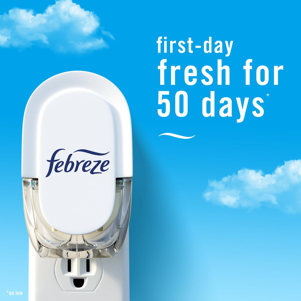Febreze Odor-Fighting Plug in Air Freshener, Scented Oil Refill, Unstoppables Fresh and Downy Calm Scents, 4 Refills