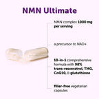Micro Ingredients NMN Complex 1,000 mg Per Serving, 60 Veggie Capsules | 10-in-1 with Nicotinamide Mononucleotide, Resveratrol, Astaxanthin, TMG & CoQ10. NAD+ Supplement Precursor. Filler Free.