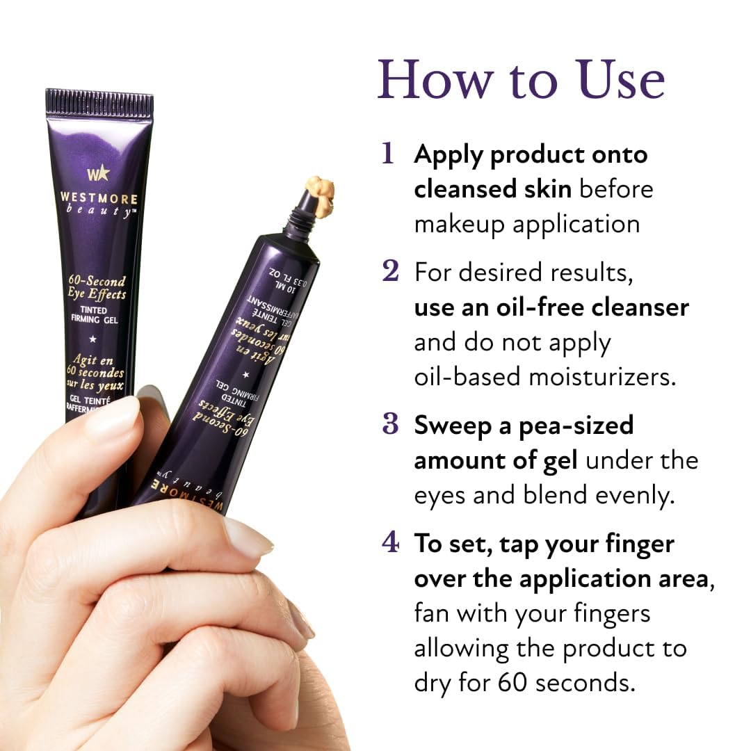 Westmore Beauty 60 Second Eye Effects & Fan - Light to Medium - 0.33 fl. oz | Tinted firming gel, under eye cream for puffiness and bags under eyes 0.33 fl. oz, Star Handheld Fan
