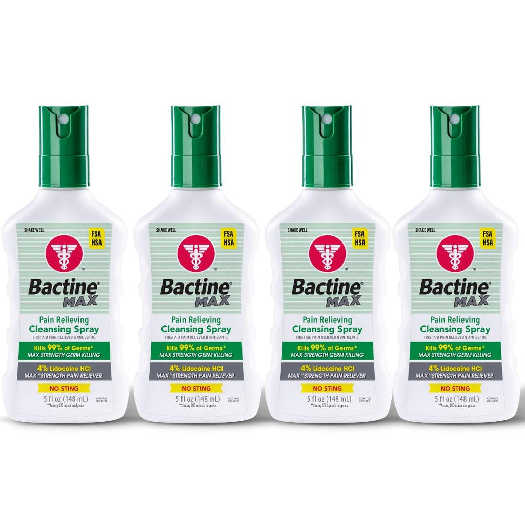 Bactine MAX First Aid Spray, Pain Relief Cleansing Spray, 5 oz (4 Pack)