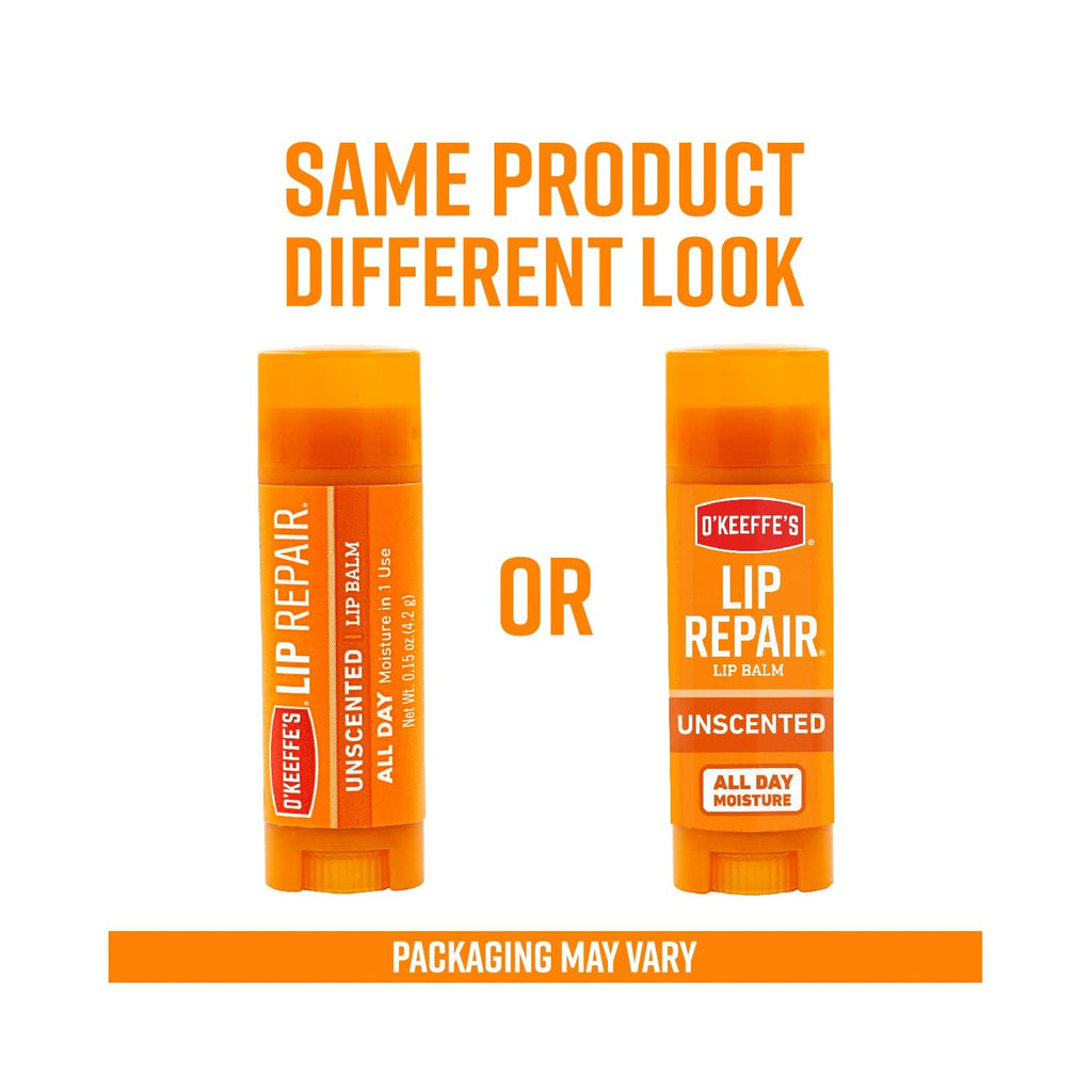 Buy now O'Keeffe's Unscented Lip Repair Lip Balm for Dry, Cracked Lips, Stick, (Pack of 4) at indiglob india