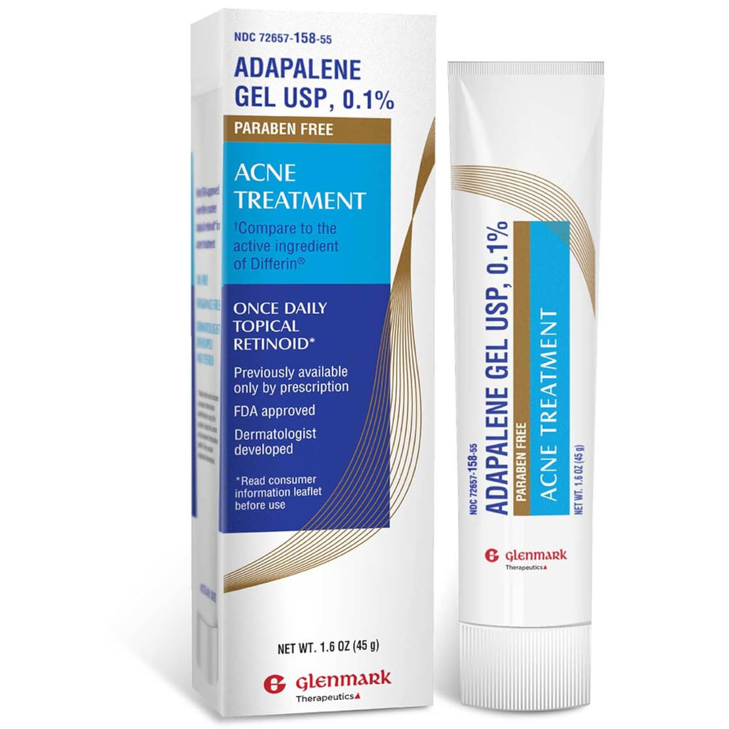Glenmark Therapeutics Adapalene Gel 0.1% Acne Treatment, Paraben Free Topical Retinoid Cream for Face, Helps Clear and Prevent Acne and Clogged Pores, 15g Tube