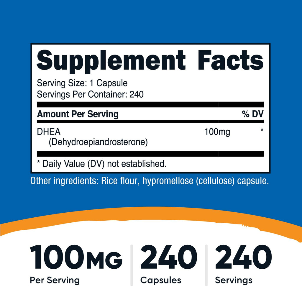 Nutricost DHEA (100mg) 240 Capsules, Gluten Free, Soy Free, GMO-Free