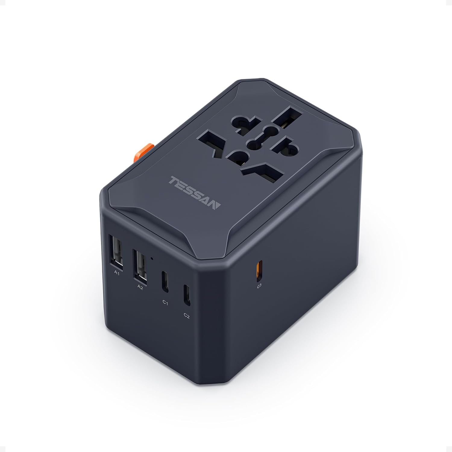 Buy now TESSAN Universal Travel Adapter, International Power Adapter 5.6A 28W 3 USB C 2 USB A Ports, Travel Worldwide Plug Adaptor, Outlet Wall Charger for Europe UK EU AUS (Type C/G/A/I) Cool black at indiglob india