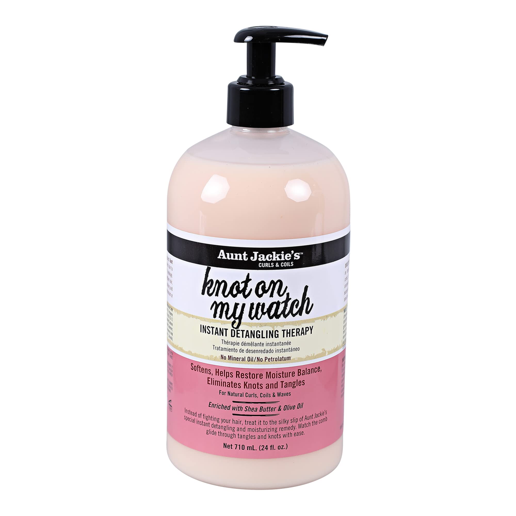Aunt Jackie's Curls and Coils Knot On My Watch, Large 24oz Family Sized Pump, Instant Hair Detangling Therapy for Natural Curls, Coils and Waves, Pink…
