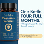 Purely Optimal Magnesium Complex - 6 Forms Magnesium Glycinate, Citrate & Malate - Sleep Support, Stress Relief, Muscles, Heart Health & Relaxation - Magnesium Supplement for Women & Men, 120 Caps