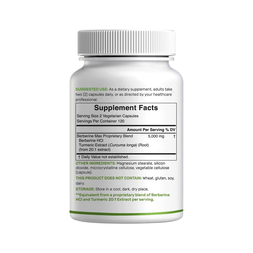DEAL SUPPLEMENT Berberine Max Supplement with Turmeric, 5000 mg** Per Serving, 240 Vegetarian Capsules | Berberine HCl with Turmeric Root Extract | Non-GMO