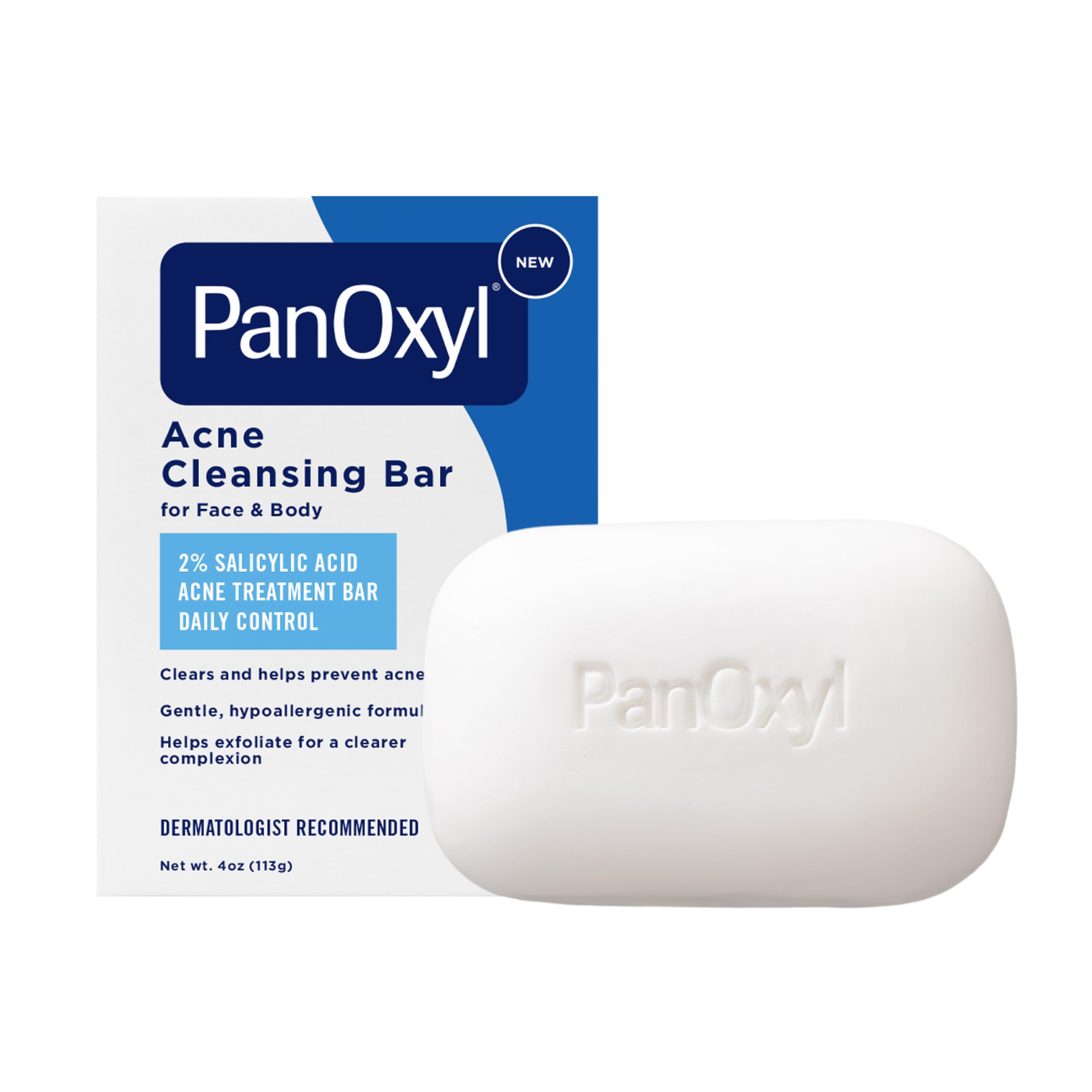PanOxyl Acne Treatment Bar with 10% Benzoyl Peroxide, Maximum Strength Bar Soap for Face, Chest and Back, Benzoyl Peroxide Soap Body Wash, Vegan, For Acne Prone Skin, 4 oz