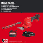 Buy now CRAFTSMAN V20 4 In. Cordless Handheld Grass Trimmer and 8 In. Mini Hedge Trimmer, Battery and Charger Included, Rechargeable 2 in 1 Grass Shear and Bush Trimmer (CMCSS800C1) at indiglob india