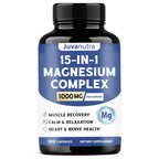 1000mg Magnesium Complex for Women & Men,15-in-1 Magnesio Complex with Glycinate, Citrate, Malate, Taurate & Chelated for Easy Absorption, Muscle, Recovery & Energy, Vegan Non-GMO,120 Capsules