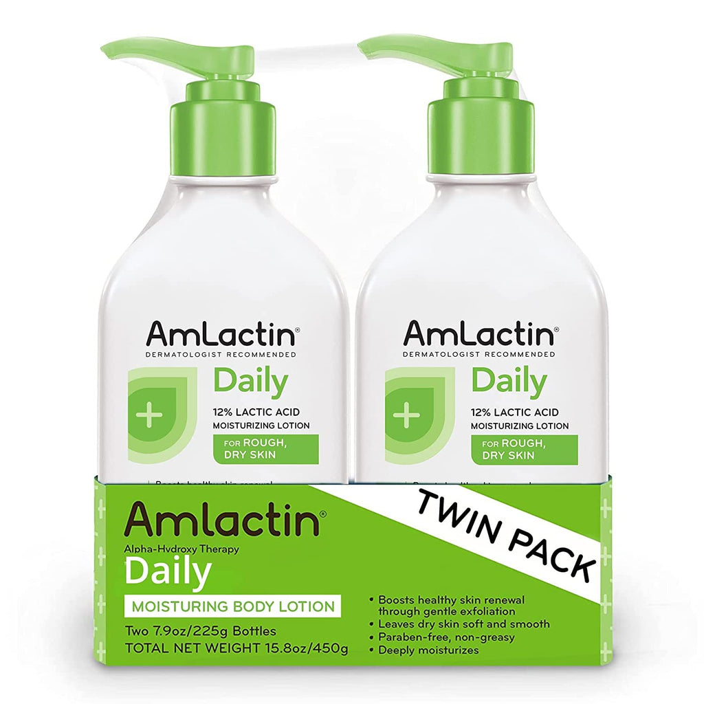 Buy now AmLactin Daily Moisturizing Lotion for Dry Skin, 7.9 oz Pump Bottles (Twin Pack), 2-in-1 Exfoliator-Body Lotion with 12% Lactic Acid, Dermatologist-Recommended (Packaging May Vary) 15.8 Ounce (Pack of 1) Lotion at indiglob india