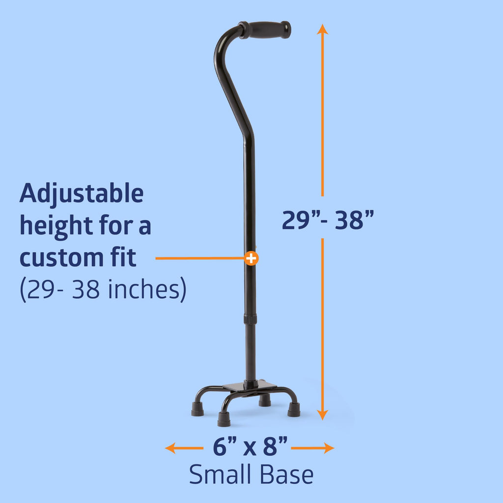 Medline Aluminum Quad Cane with Small Base, 300 lb Capacity, for Balance, Knee Injuries, Leg Surgery Recovery & Mobility, Portable, Sturdy Walking Aid for Seniors & Adults