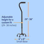 Medline Aluminum Quad Cane with Small Base, 300 lb Capacity, for Balance, Knee Injuries, Leg Surgery Recovery & Mobility, Portable, Sturdy Walking Aid for Seniors & Adults